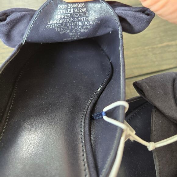 J. Crew Factory Navy Bow Microsuede Flat Pointed Toe Mules Size 8M NWT - Picture 7 of 9